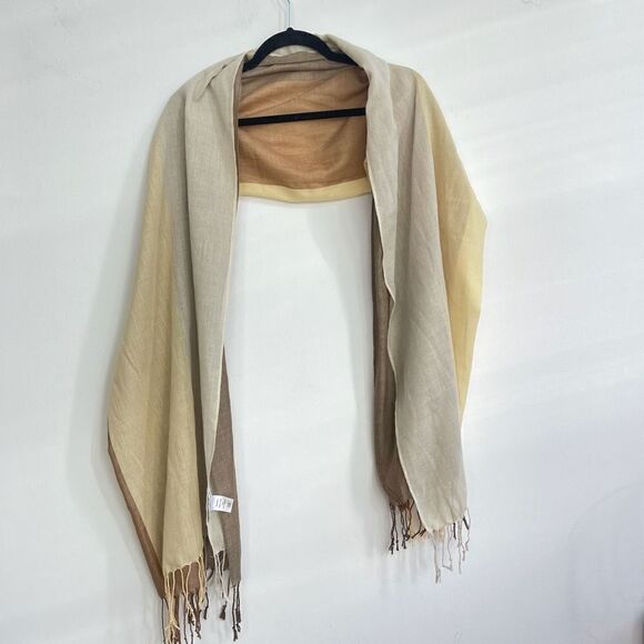 Coldwater Creek Women's Scarf Wrap Shawl Frayed Hem Neutral Color Block - Picture 3 of 5